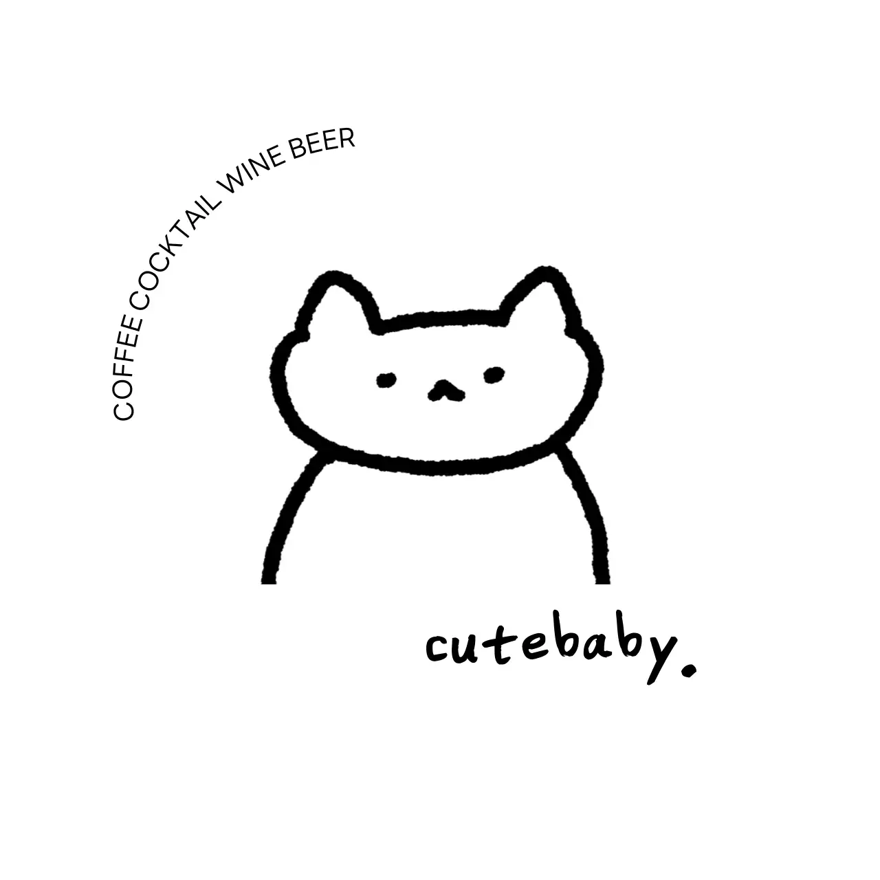 귀여운 고양이 손그림과 드로잉 글씨체가 있는 카페