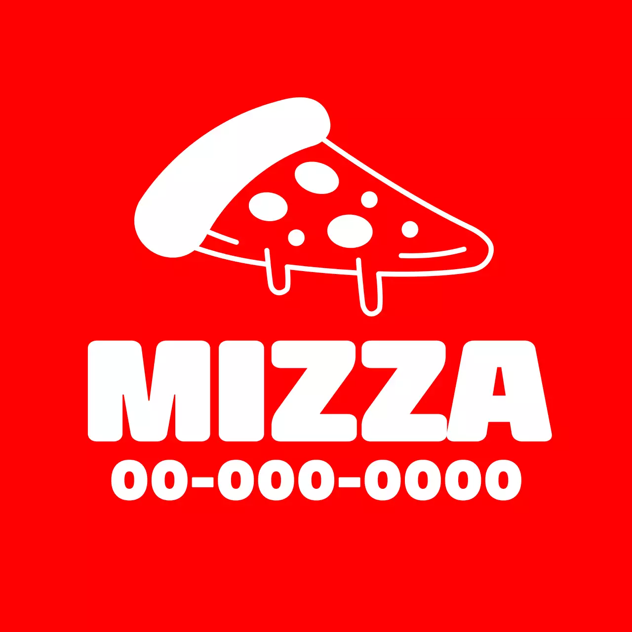 빨간색과 흰색의 피자와 요리사 캐릭터 일러스트가 있는 피자 가게 홍보용