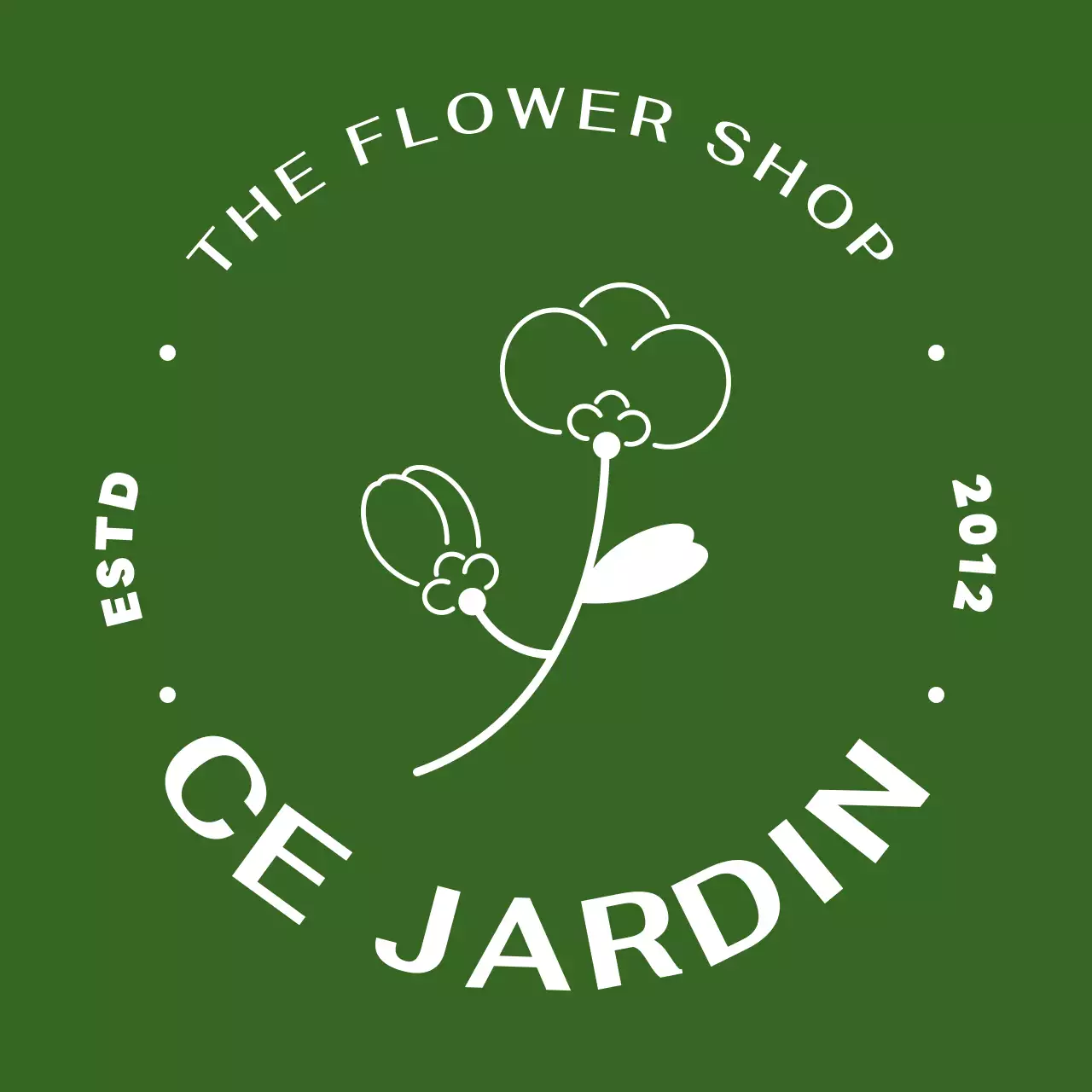 초록색과 흰색의 꽃 일러스트가 있는 심플한 꽃 가게 간판