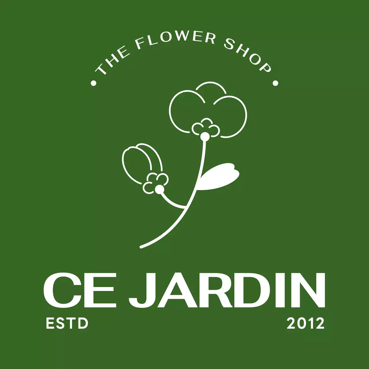 초록색과 흰색의 꽃 일러스트가 있는 심플한 꽃 가게 간판