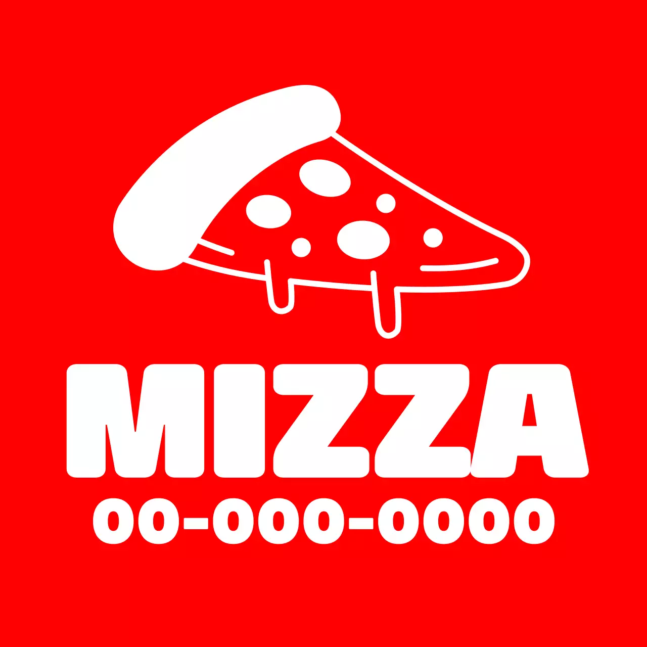 빨간색과 흰색의 피자와 요리사 캐릭터 일러스트가 있는 피자 가게 홍보용