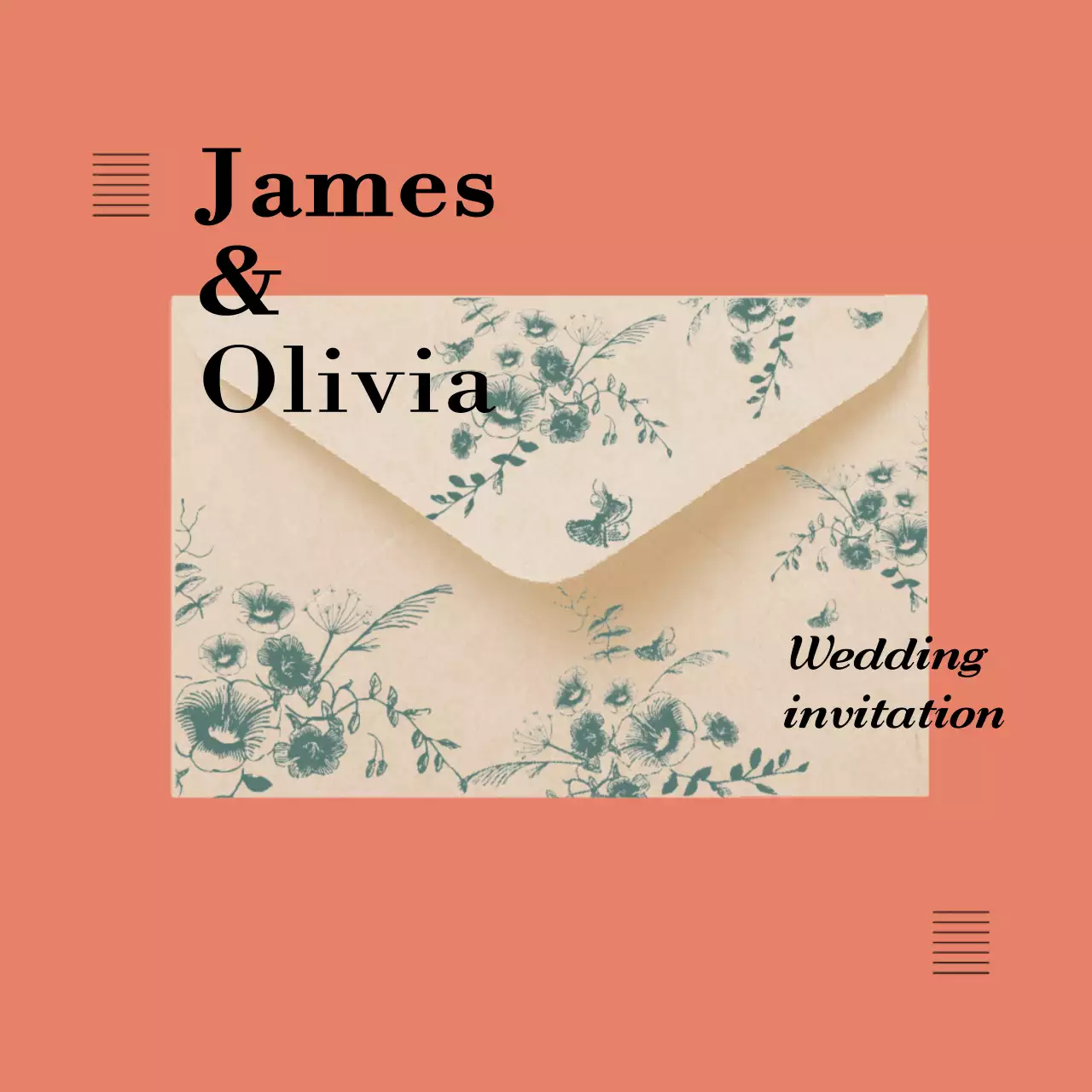 Coral Elegant Wedding Invitation Instagram Carousel