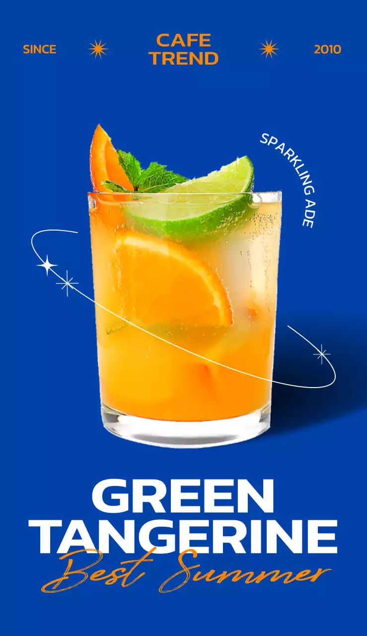 파란색과 주황색의 깔끔하고 힙한 컨셉의 카페 음료 메뉴 홍보용