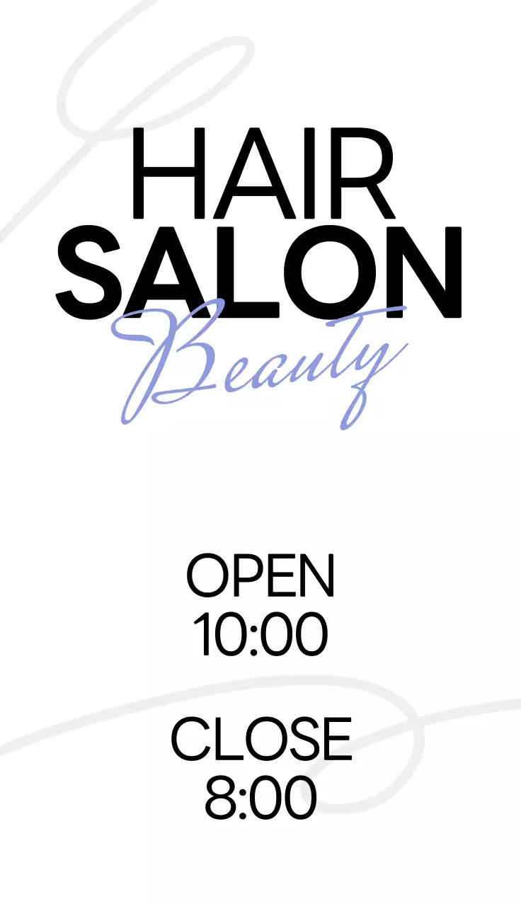 흰색 검정 하늘색의 헤어살롱 관련 텍스트와 라인 일러스트로 이루어진 심플한 느낌의 헤어샵 홍보 입간판