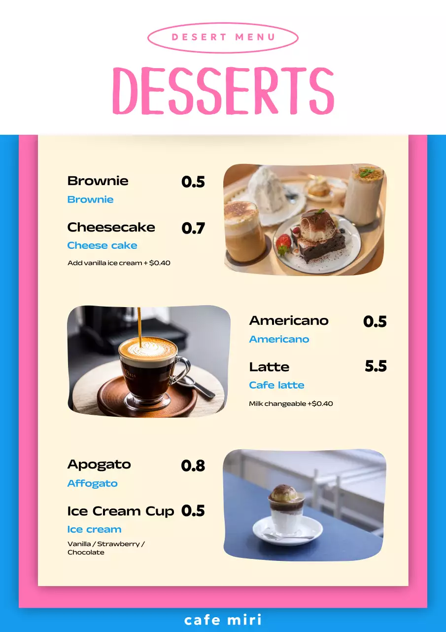 Blue Modern Restaurant Menu