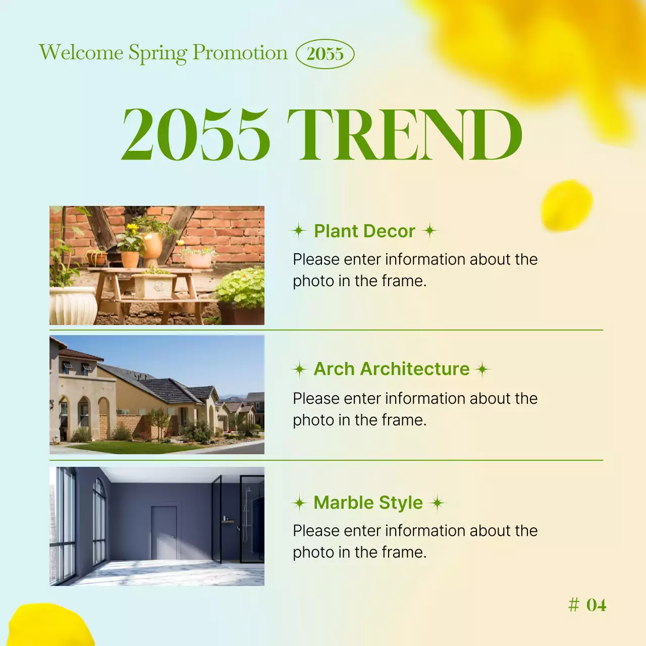 Fresh green and yellow spring event