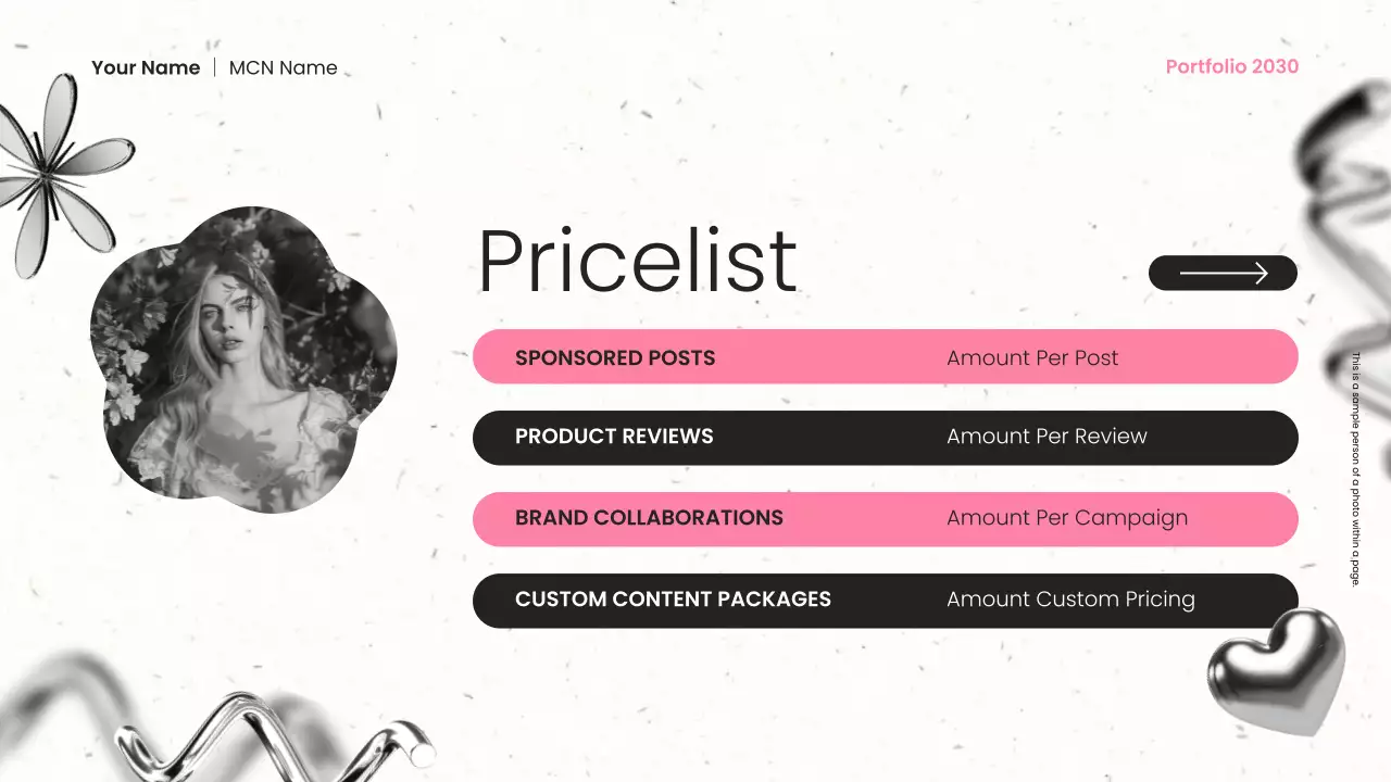Apresentação do Portfólio do Criador de Conteúdo Moderno em Preto e Rosa