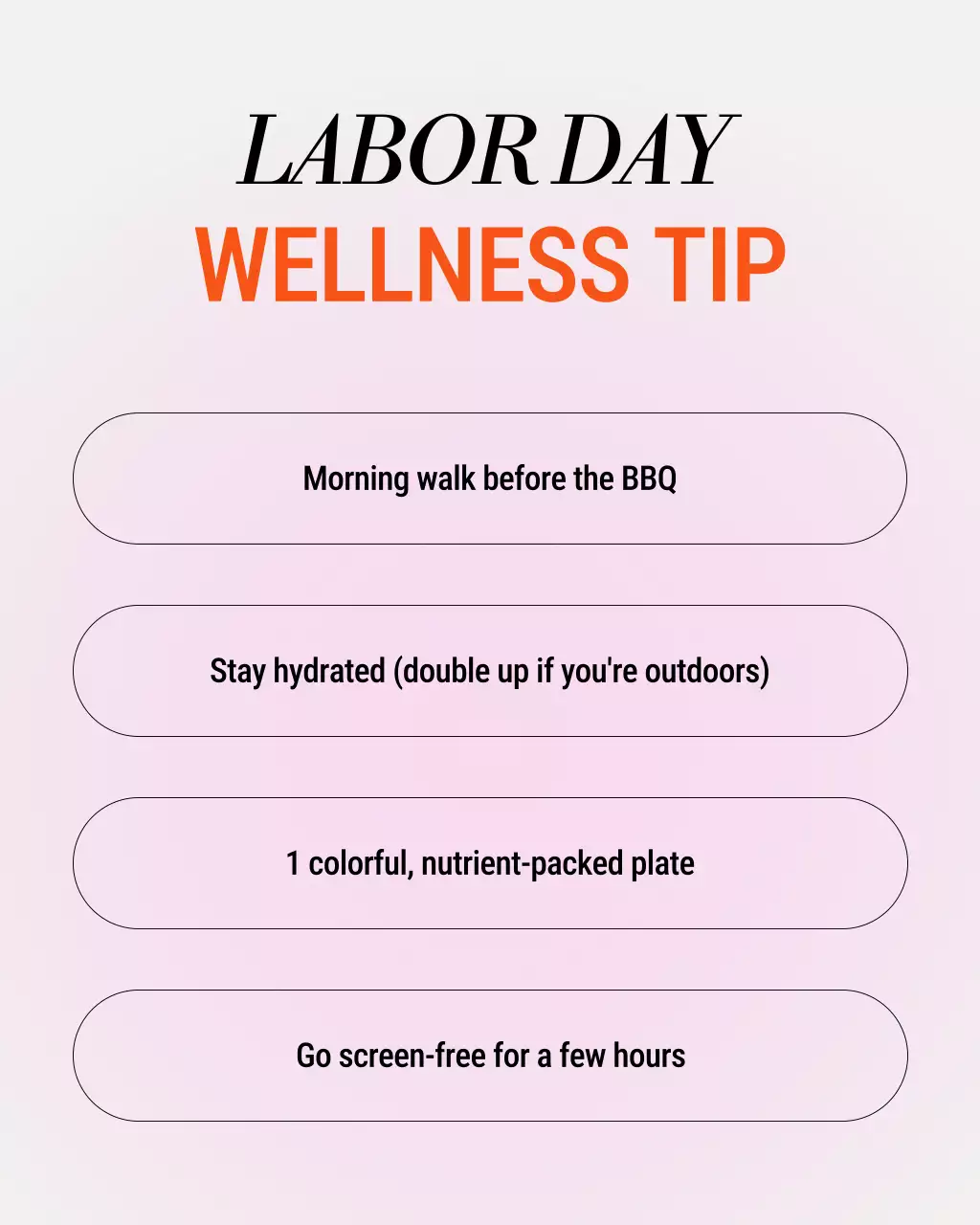 Lilac and Orange Clean Modern Labor Day Wellness and Fitness Tips Instagram Post