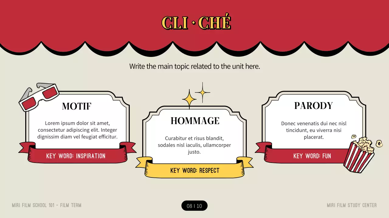 Introduction to movie terminology in the red and yellow theater concept