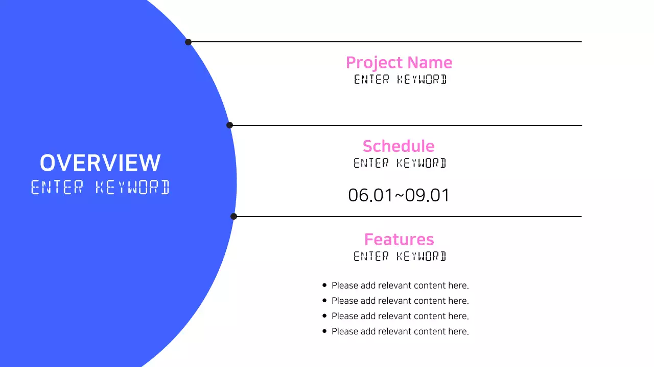 A simple blue and pink web development project brief