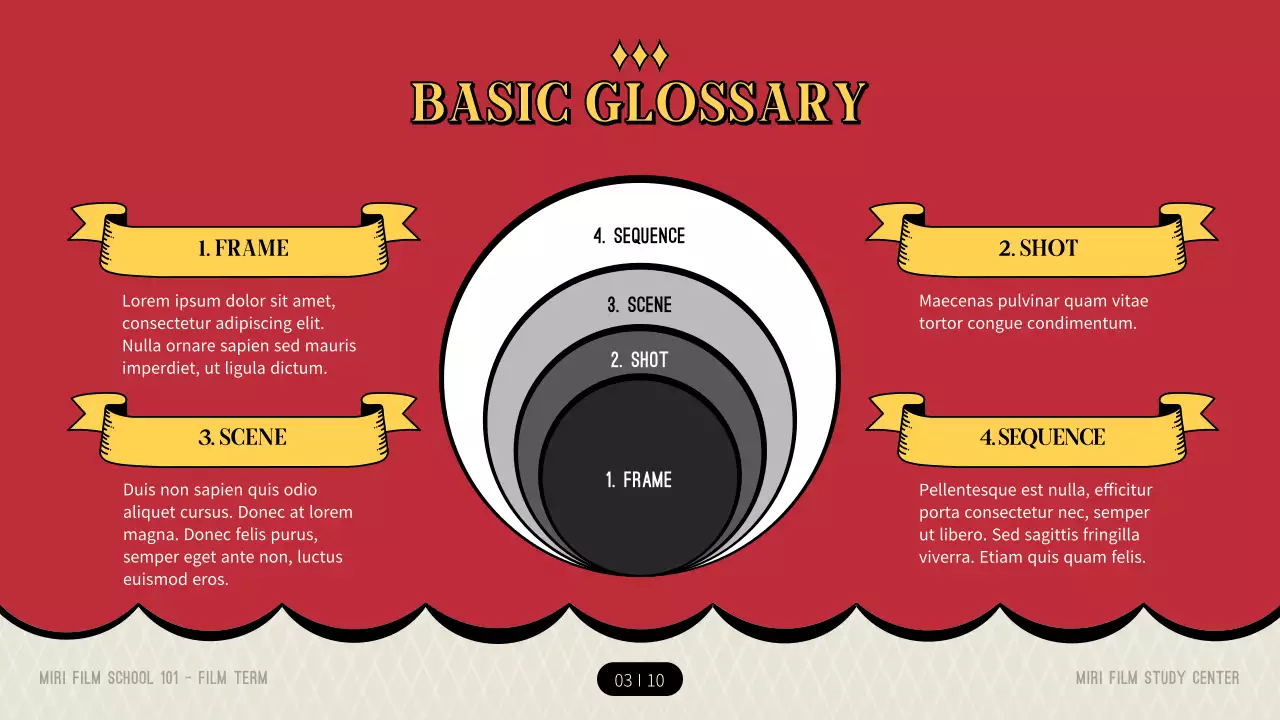 Introduction to movie terminology in the red and yellow theater concept