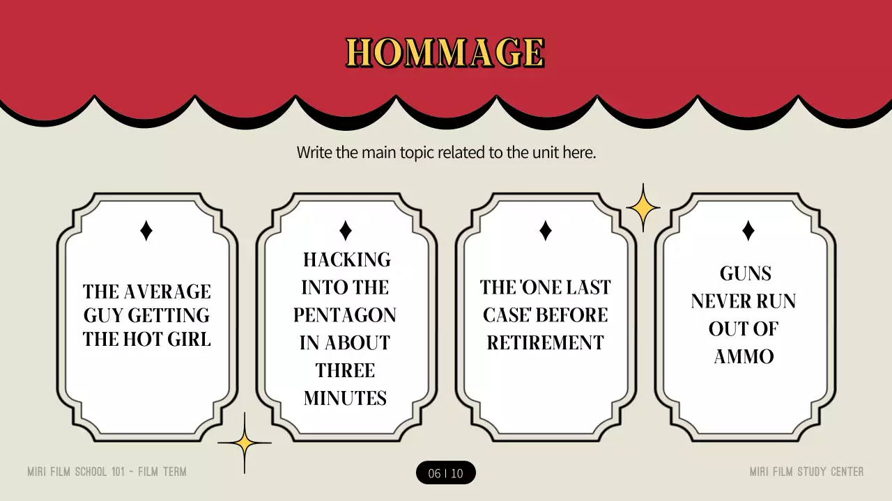 Introduction to movie terminology in the red and yellow theater concept