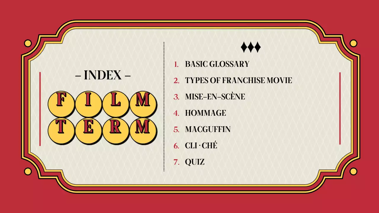 Introduction to movie terminology in the red and yellow theater concept