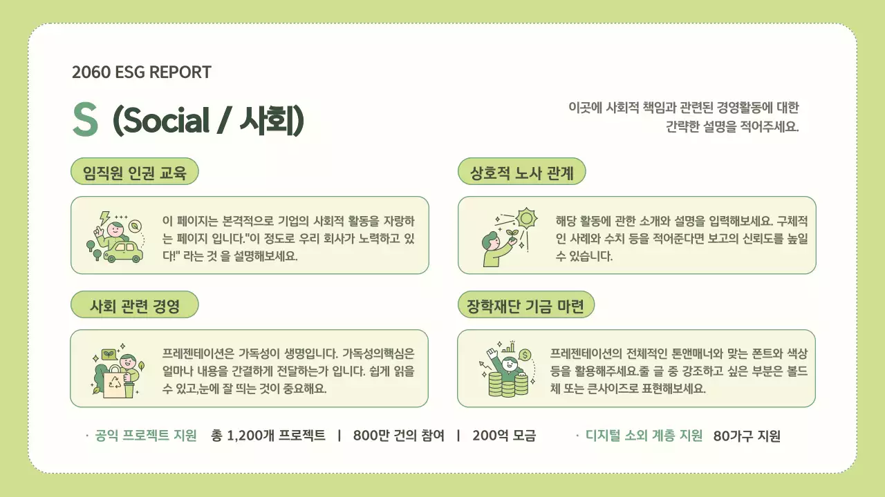 연두색과 초록색의 심플한 기업 ESG 보고서