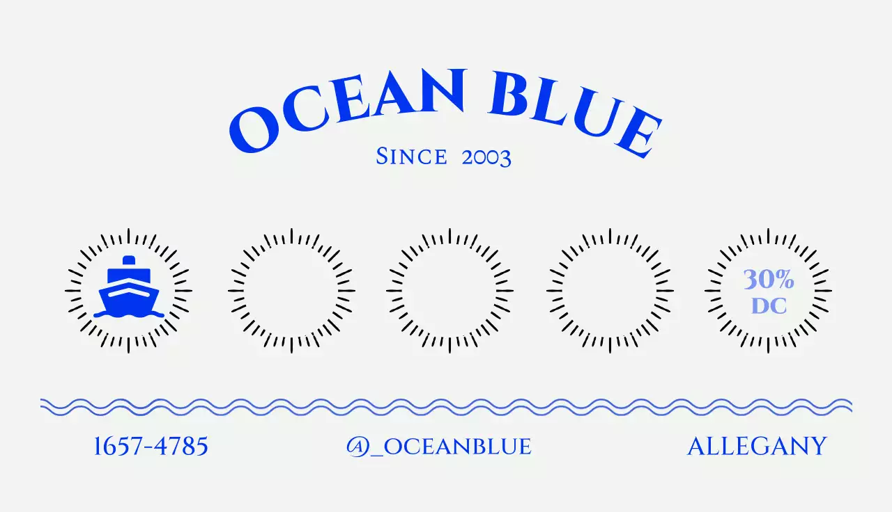 파랑색 포인트 컬러가 쓰인 해산물 씨푸드 레스토랑 쿠폰 명함