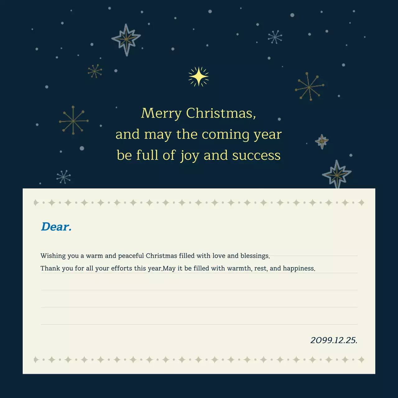 Cartão de Natal clássico azul marinho