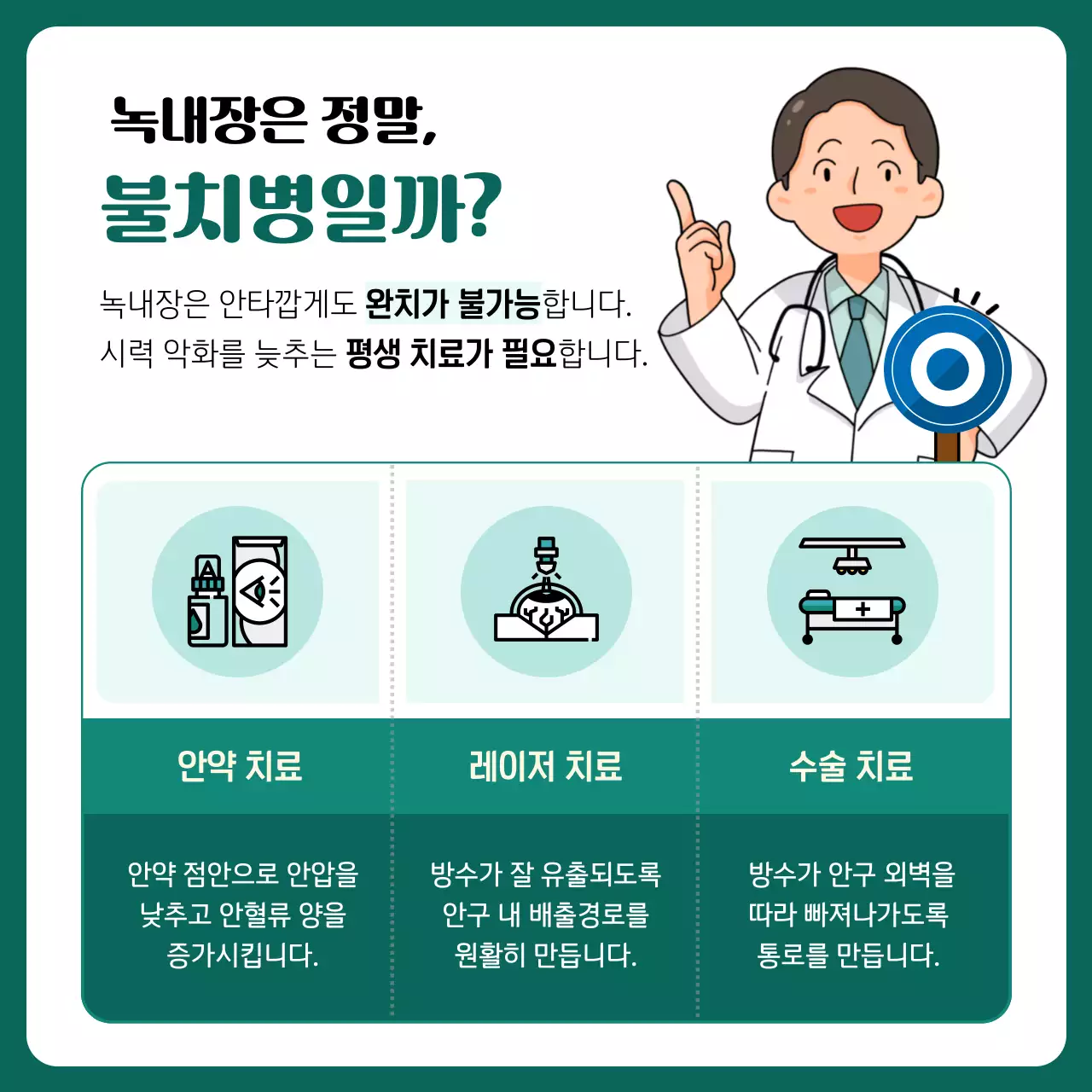 노란색과 초록색 일러스트 컨셉의 녹내장 설명
