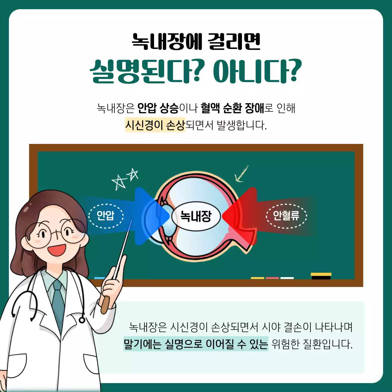노란색과 초록색 일러스트 컨셉의 녹내장 설명