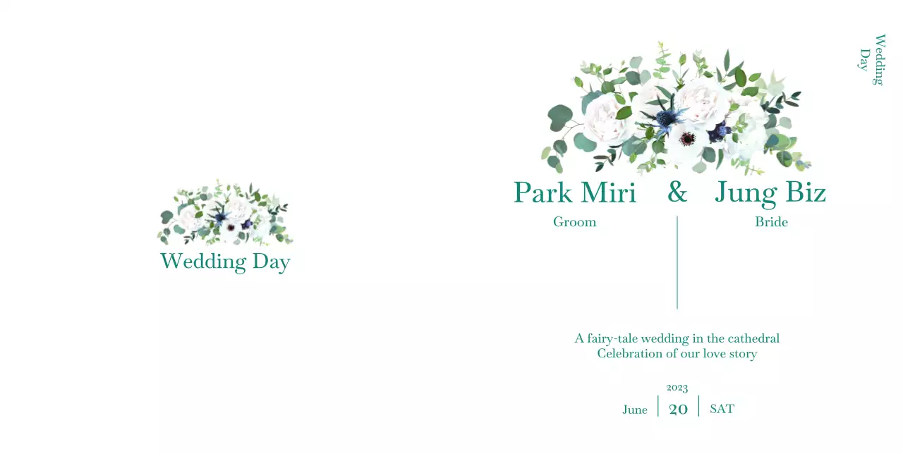 파릇파릇한 느낌에 부케가 더해진 깔끔한 청첩장