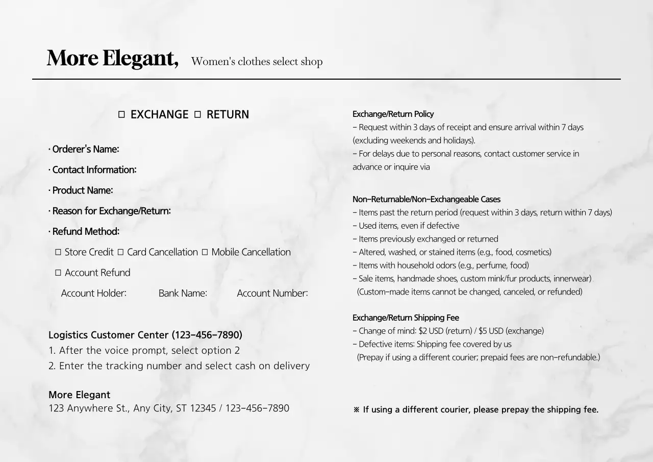 White Minimalist Fashion Refund Policy Poster