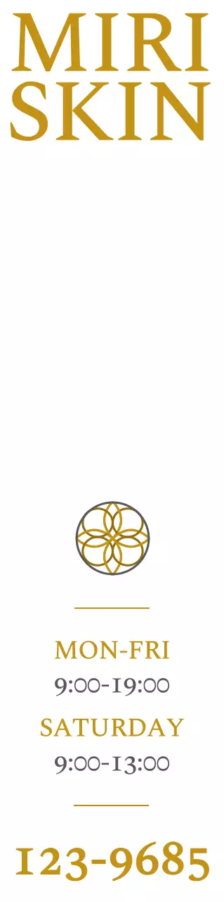 황금색과 진한 회색의 문양 로고가 있는 피부과 홍보용