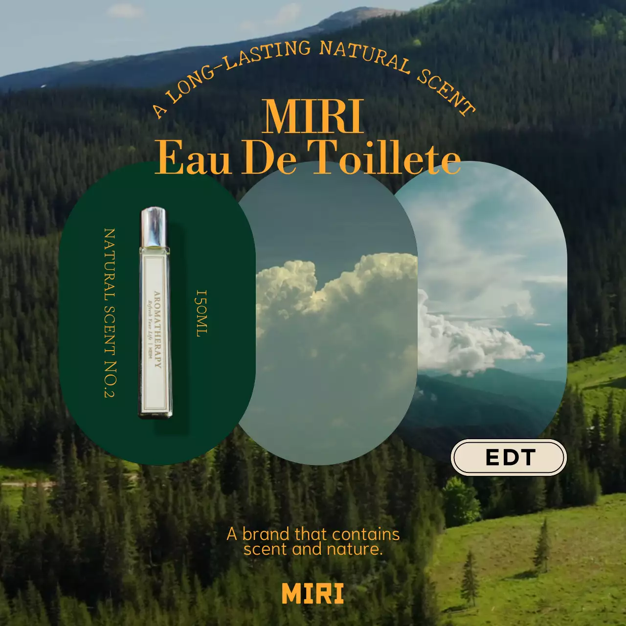 초록색 산 배경에 하늘 동영상이 있는 향수 제품 홍보