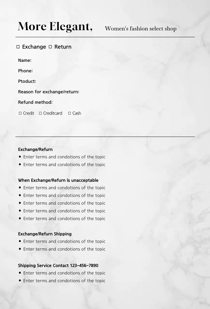 Marble-toned shopping mall exchange card postcard