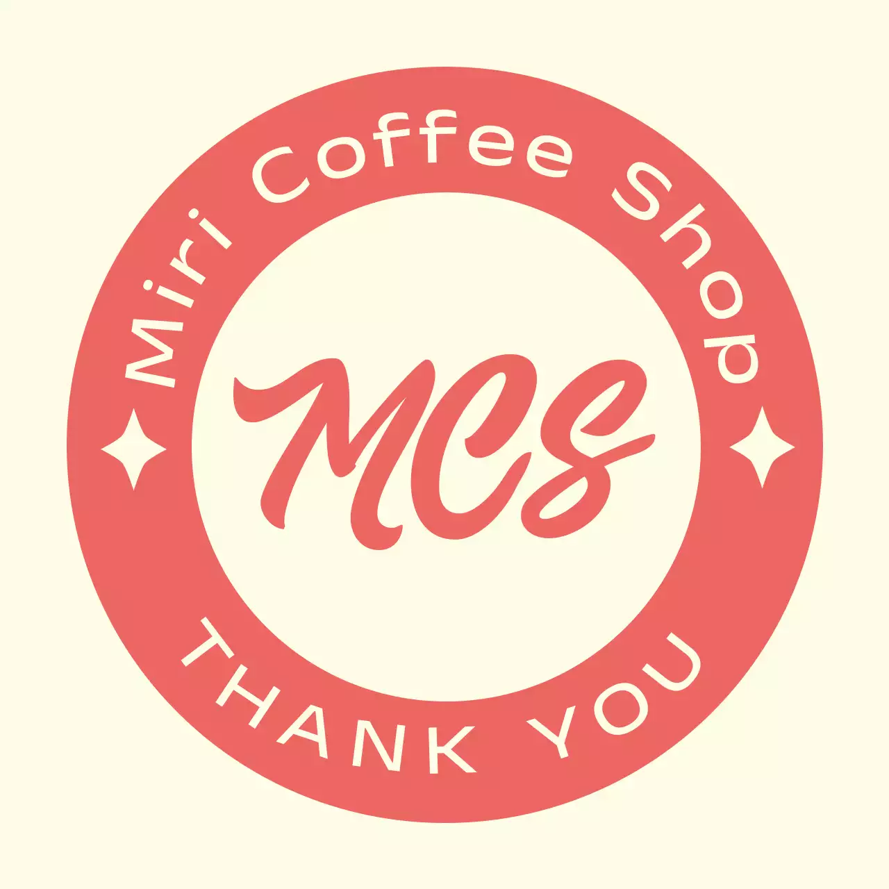 赤 シンプル カフェ シール テキスト