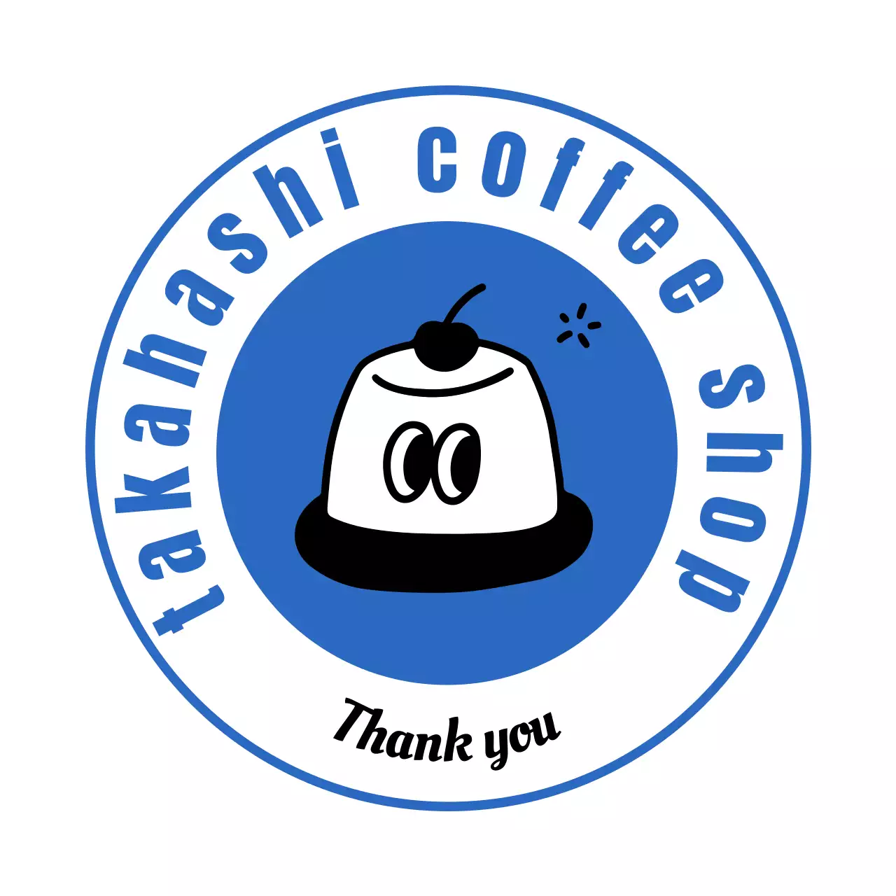 青 シンプル カフェ ロゴ キャラクター