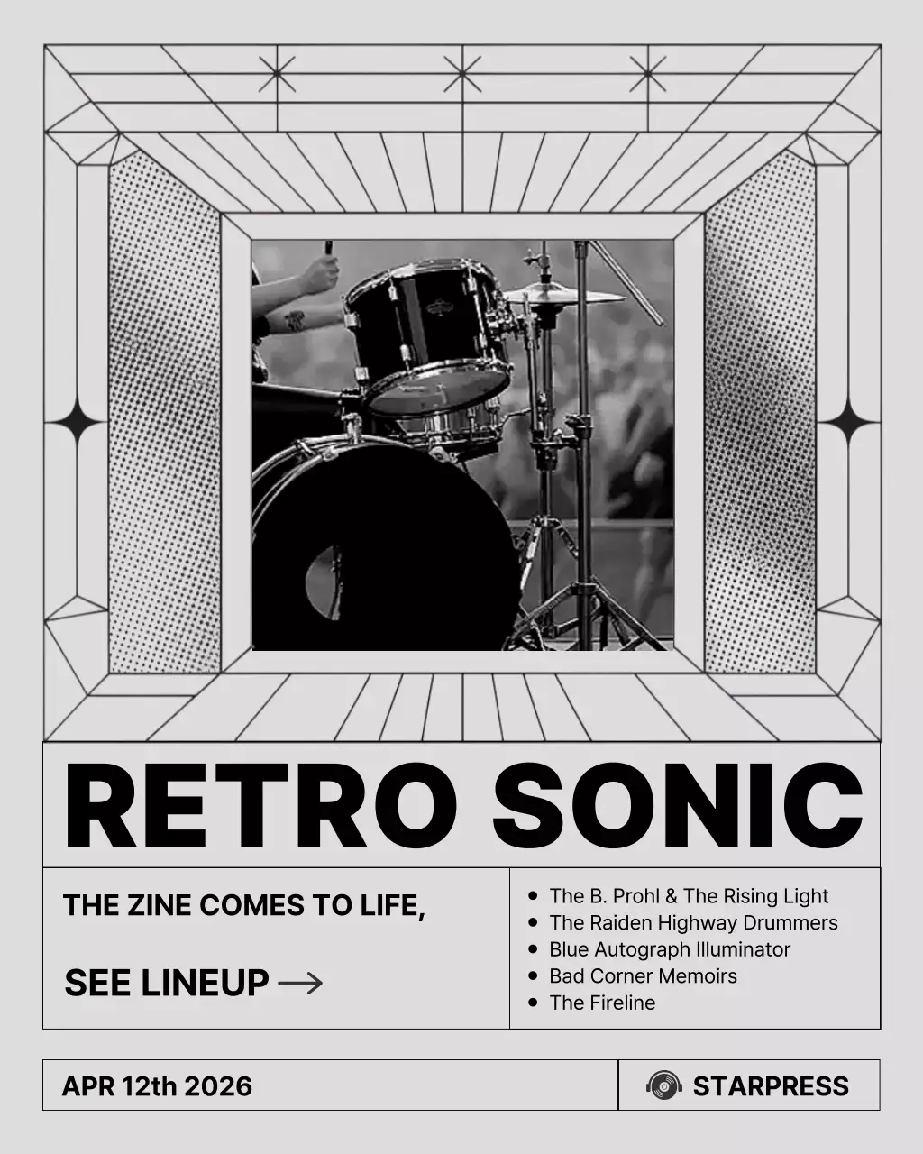 Grey Retro Music Announcement Instagram Post
