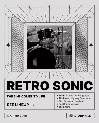 Grey Retro Music Announcement Instagram Post