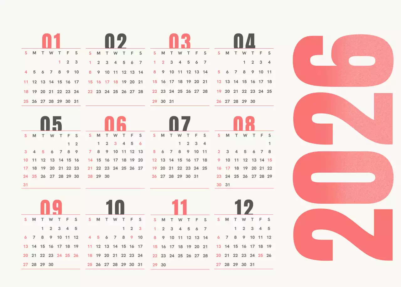 핑크 미니멀 달력 캘린더