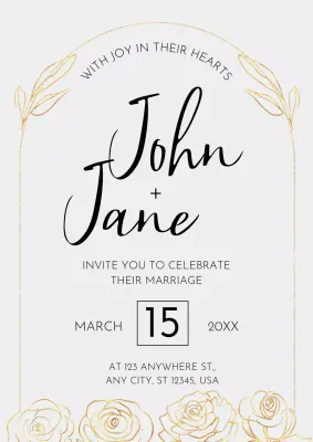 Modern White and Gold Floral Wedding Invitation