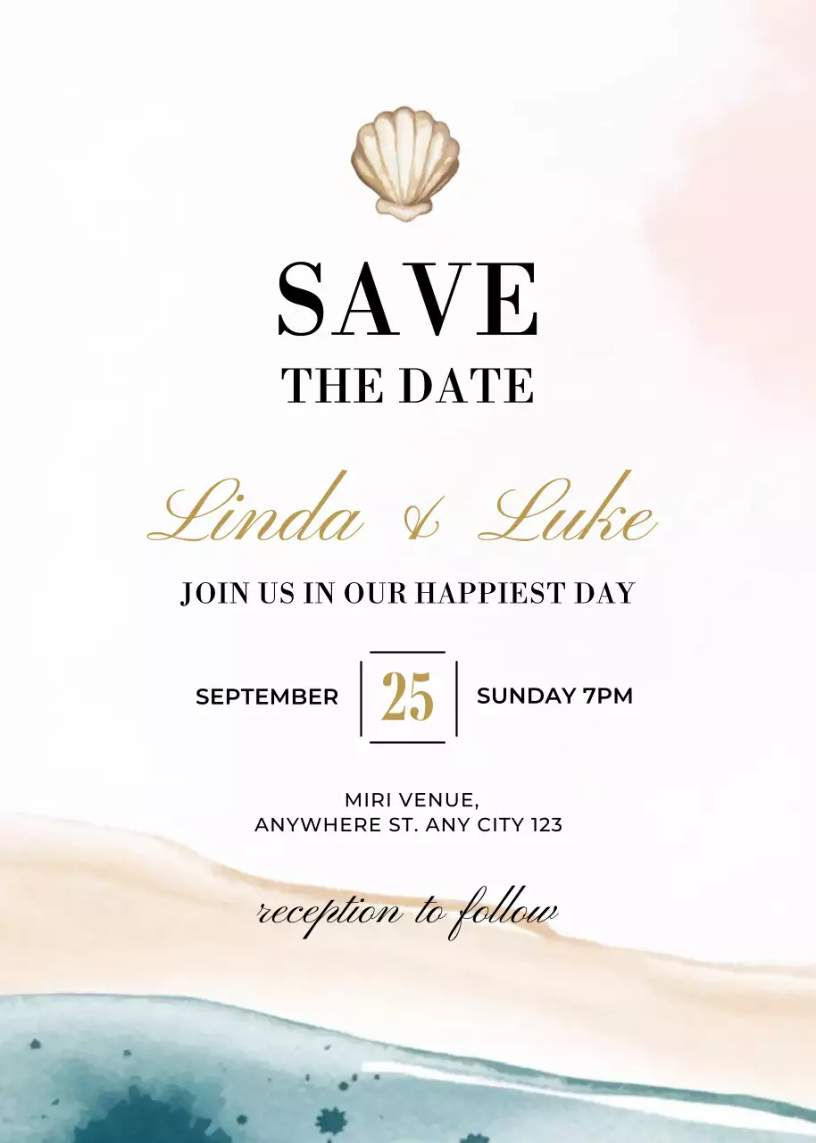 Gold blue orange wedding invitation elegant style