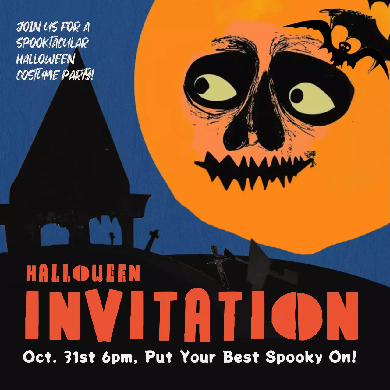 Orange Retro Halloween Invitation Social Media Post