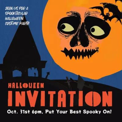 Orange Retro Halloween Invitation Social Media Post