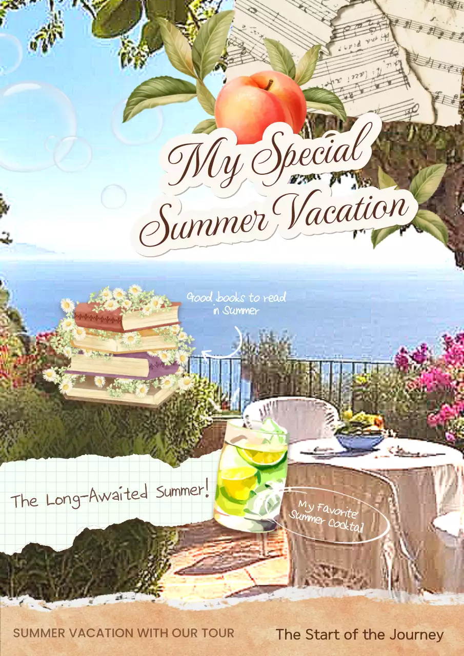 Vintage Summer Vacation Cover in Beige and Light Blue