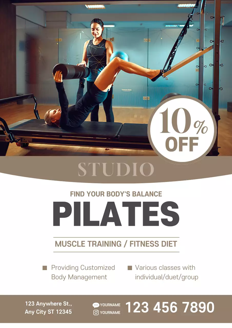Beige Modern Pilates Promotion Poster