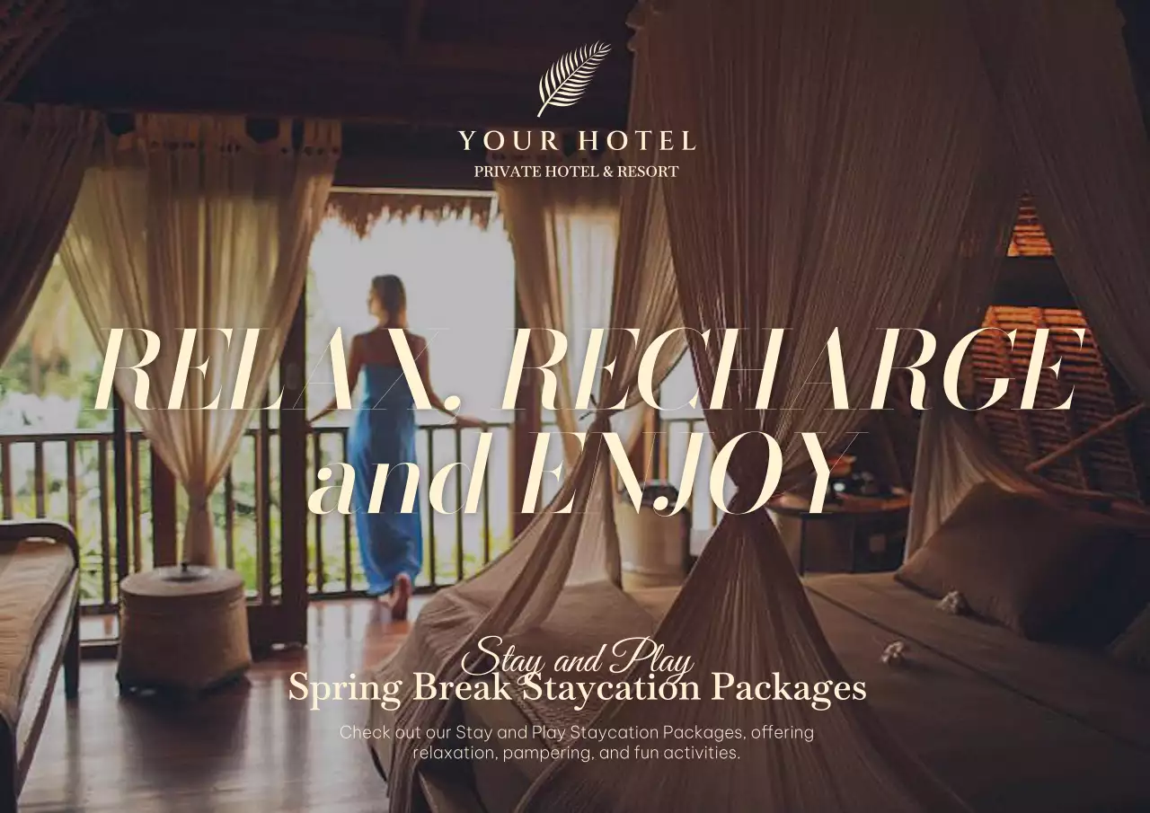 Beige Elegant Staycation Promotion Poster