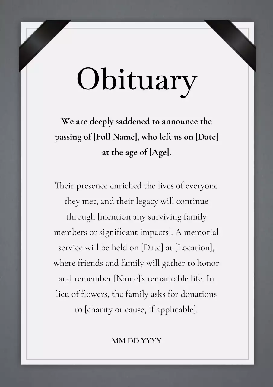 Grey Simple Obituary Announcement