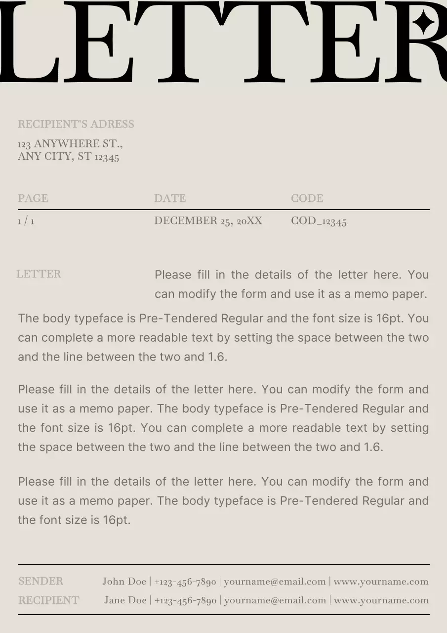 Beige Classic Letter Template