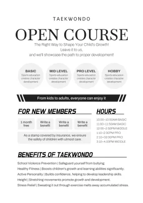 Black Minimal Taekwondo Promotion Poster