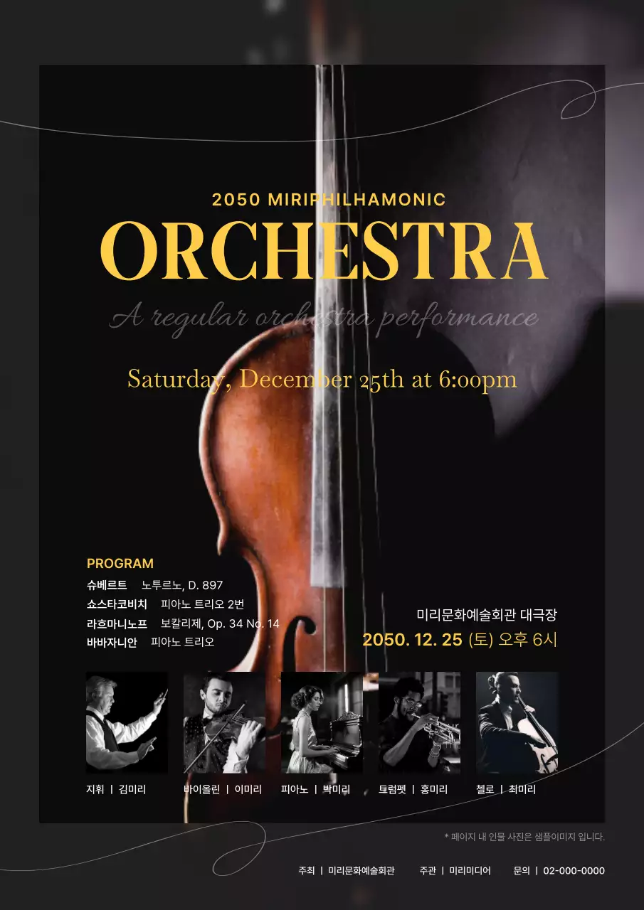 노랑과 검정의 클래식한 오케스트라 공연 홍보