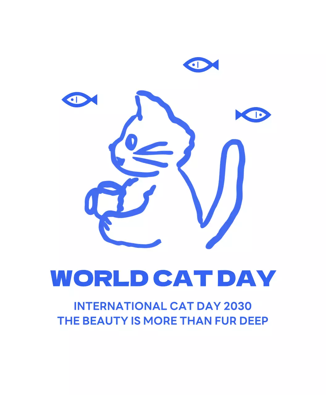 青色と手描きのシンプルでかわいい世界の猫の日エコバッグ