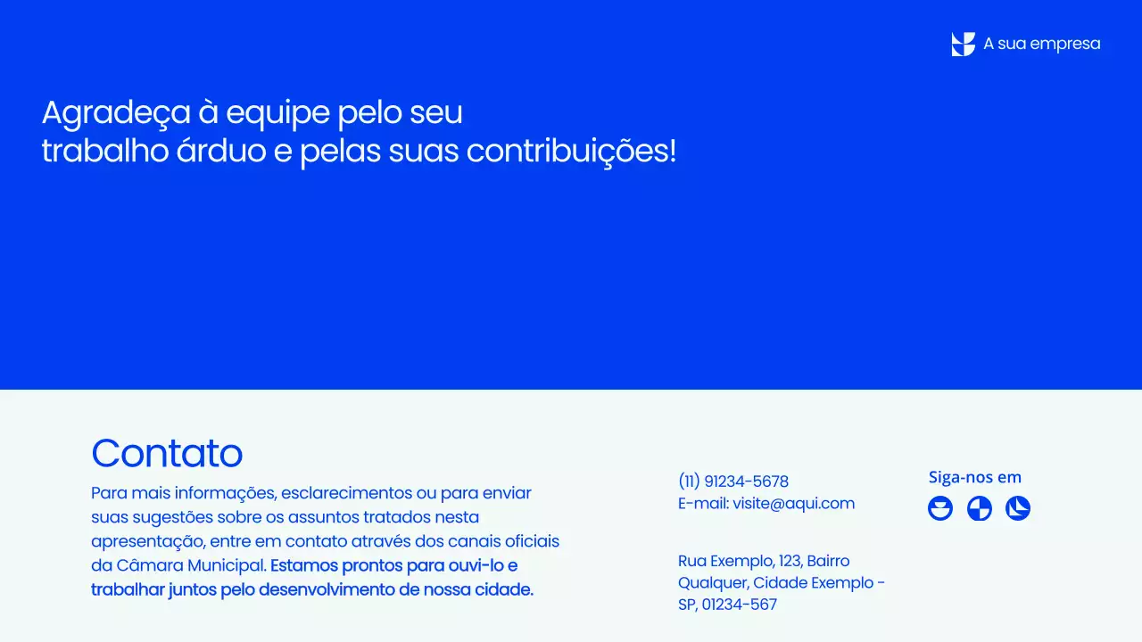 Apresentação da Reunião da Prefeitura Profissional Azul