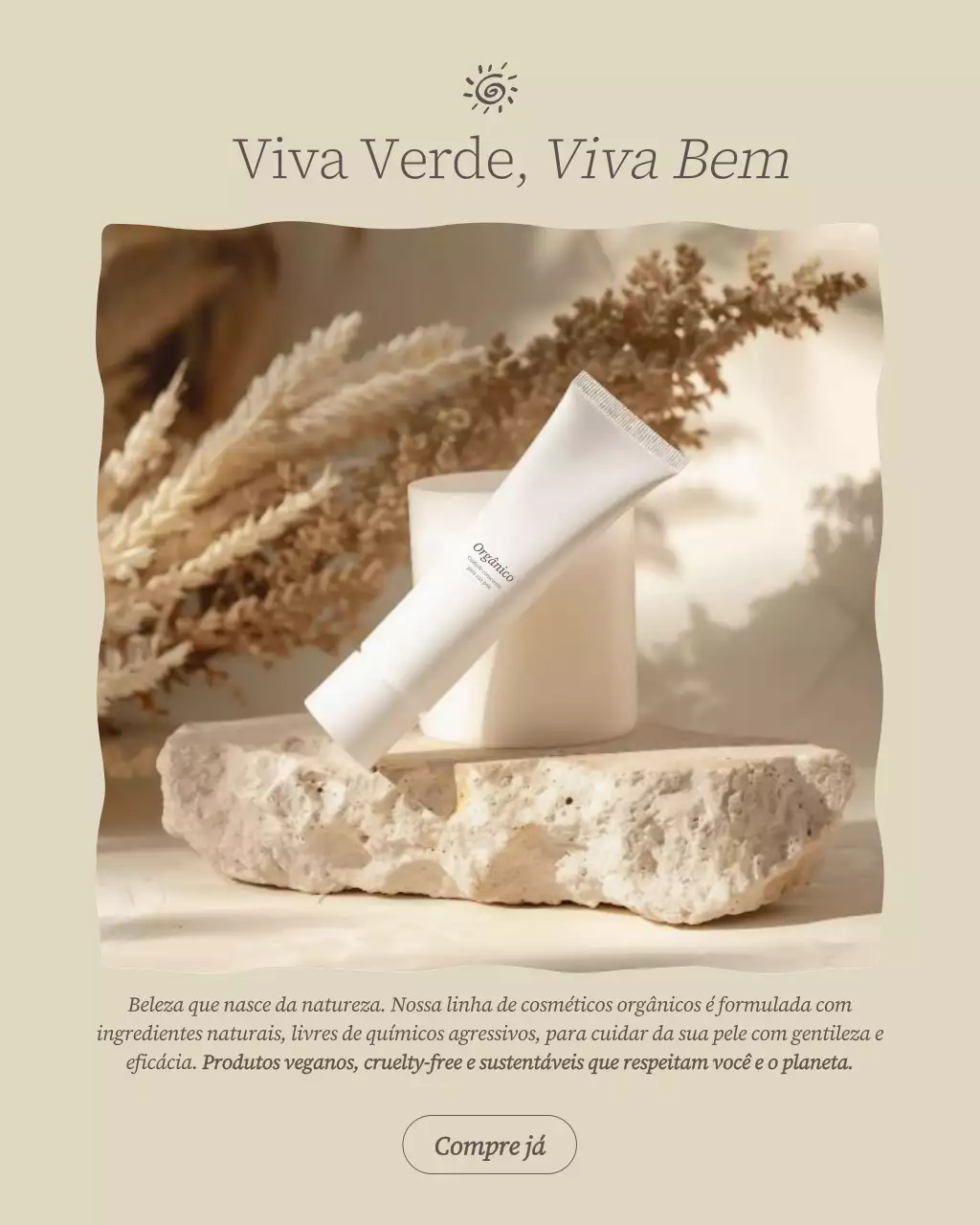 Postagem no Instagram sobre promoção de cuidados com a pele minimalistas em tons de bege