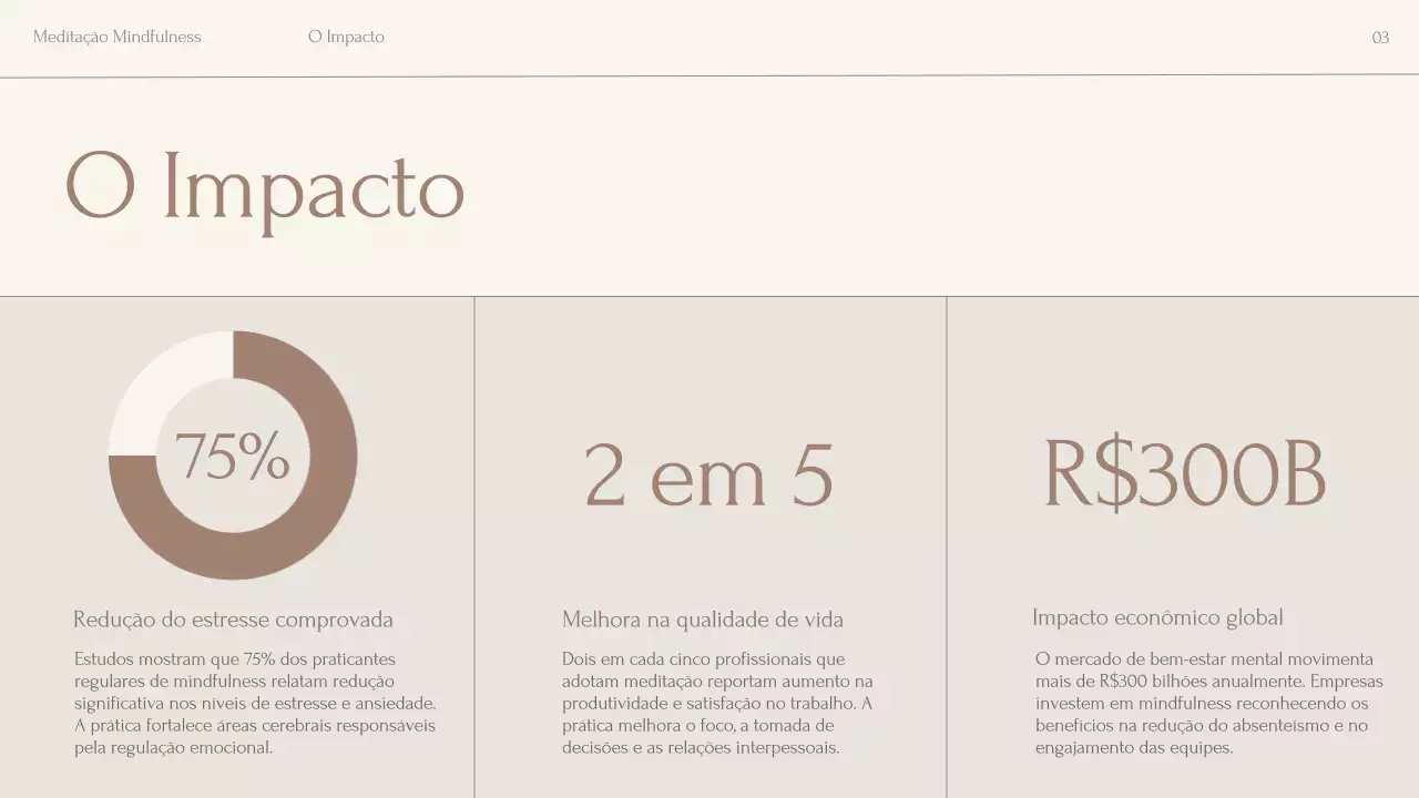 Apresentação da palestra sobre meditação minimalista em tons de bege