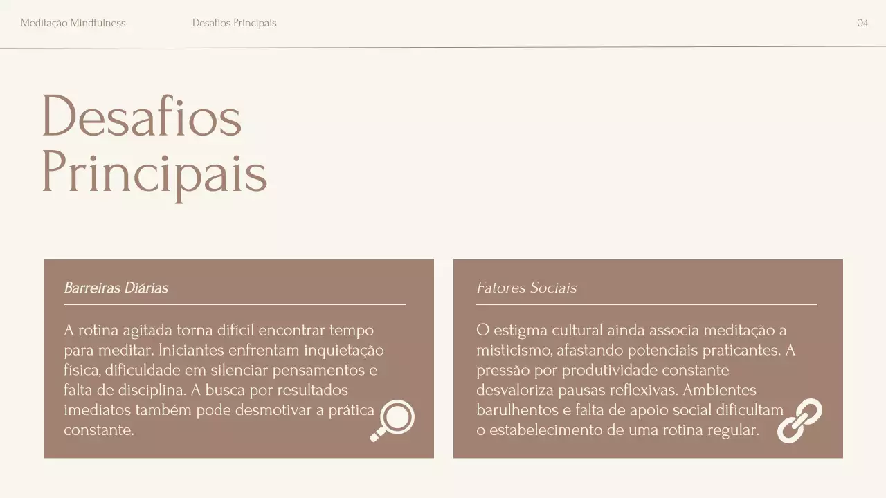 Apresentação da palestra sobre meditação minimalista em tons de bege