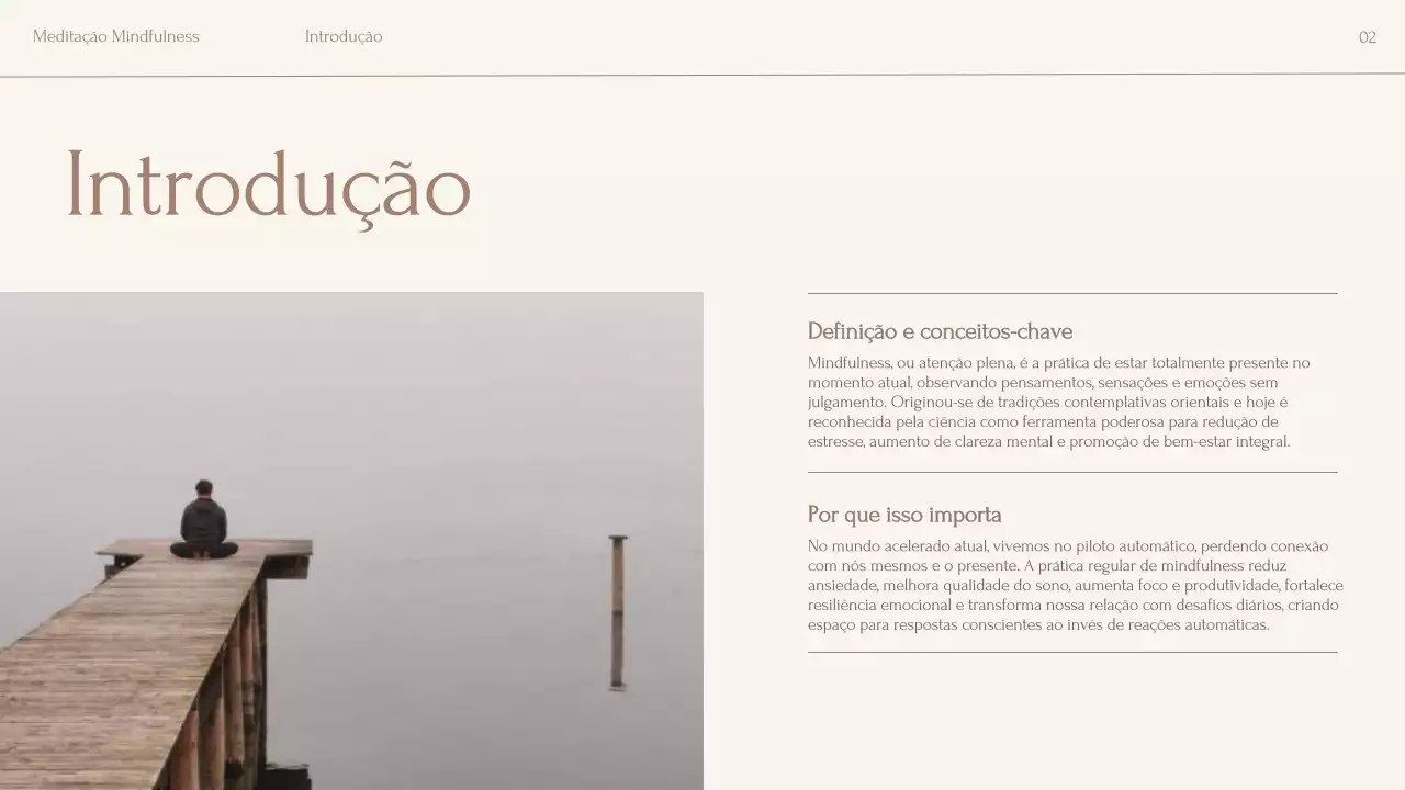 Apresentação da palestra sobre meditação minimalista em tons de bege