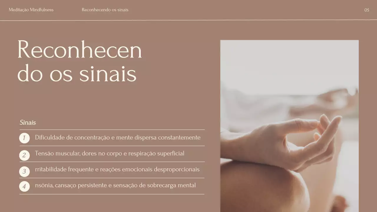 Apresentação da palestra sobre meditação minimalista em tons de bege
